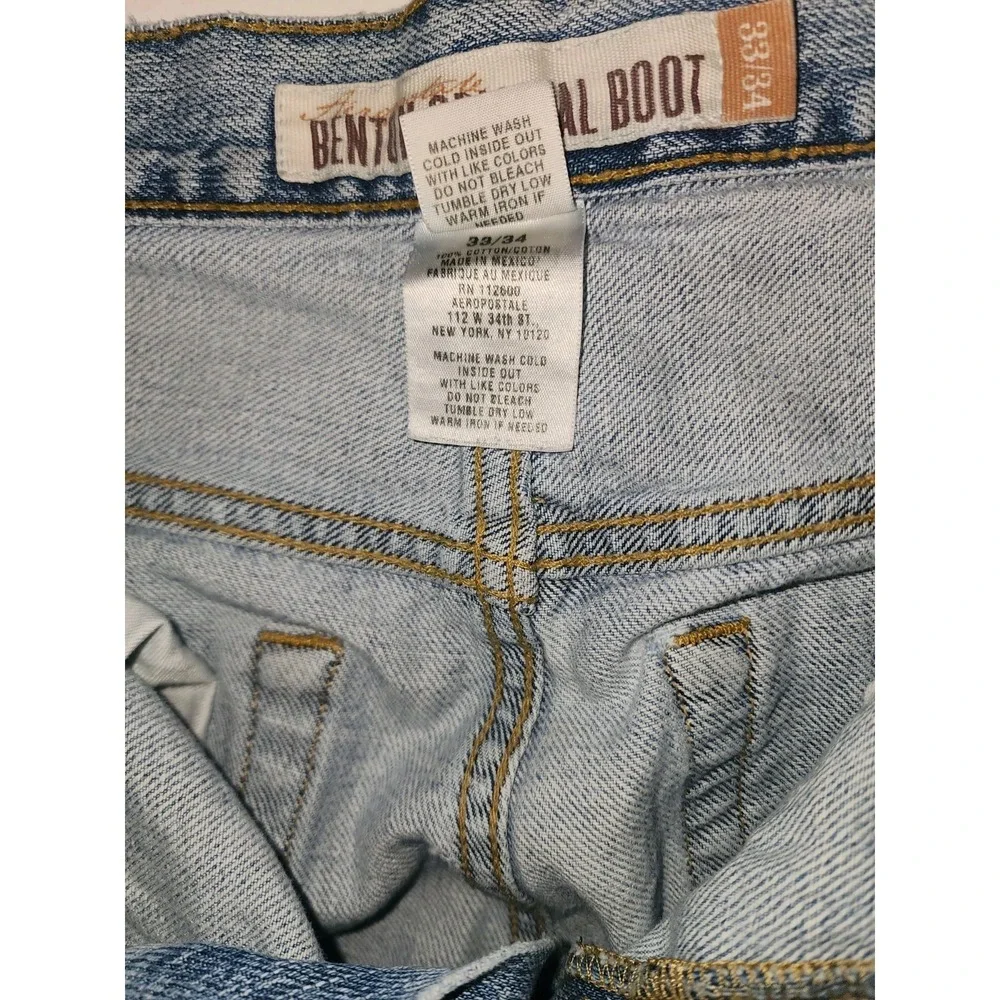 Y2K Aéropostale Men's Light Blue Benton Bootcut Jeans 33x34 Distressed Thrashed